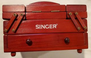 Rare & Vintage Singer Small Accordion Wood Sewing Notions Storage Box