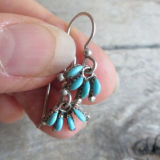 Vintage Native American Zuni Small Turquoise Sterling Silver Dangle Earrings