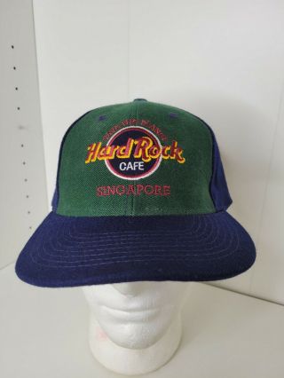 Vtg Hard Rock Cafe Singapore Snapback Hat Baseball Cap 90s Pinwheel Save Planet