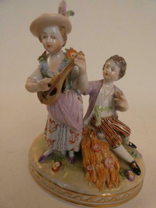 Antique Carl Thieme Dresden Figurine - Man & Woman Playing Lute