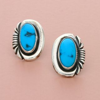 Navajo Sterling Silver Vintage Signed Turquoise Post Earrings