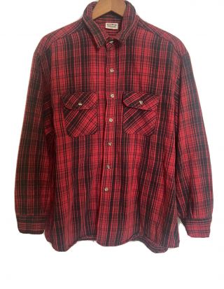 Vntg Five Brother Mens 2xl Xxl Red Black Plaid Flannel L/s Shirt Made In Usa