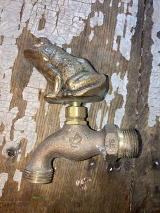 Vintage Old Stock Frog Spigot Brass / Bronze Outdoor Water Faucet Hose Tap