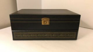 Fabulous Vintage Mid Century Mele Jewelry Box Black 3 Tier Magic Touch Large Fs