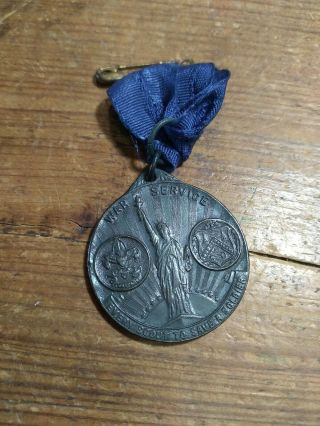 Vintage Boy Scout War Service Medal Named May 1919 With Ribbon Worn