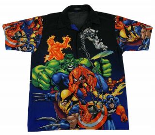 Vintage 2002 Marvel Comics The Avengers Hulk Button Up Graphic Shirt Youth Med