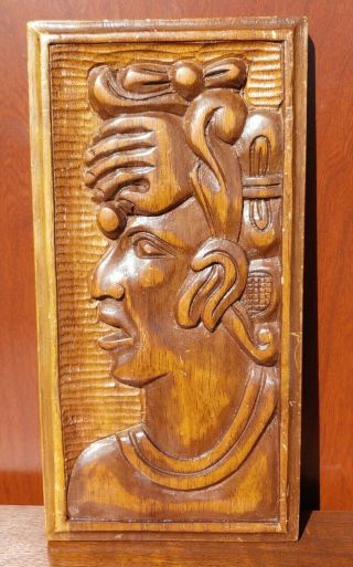 Old Vintage Hand Carved Wooden Wall Hanging Plaque Mayan