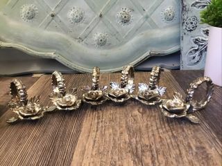 Vtg Princess House Silver Plated Metal Rose Flower Napkin Ring Holder Set Of 6