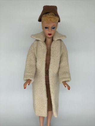 Vintage Barbie 915 Peachy Fleecy Coat & Hat W/ Feather And Pearl