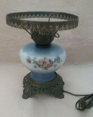Vintage Retro Accurate Casting Blue White Peony Daisy Floral Hurricane Lamp Base