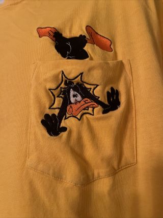 Vintage Looney Tunes Embroidered Pocket T Shirt Rare 1996 Warner Bros Daffy Duc 2