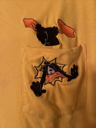 Vintage Looney Tunes Embroidered Pocket T Shirt Rare 1996 Warner Bros Daffy Duc 3