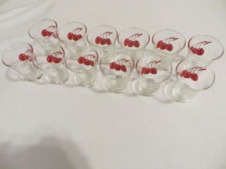 Set Of 12 Retro Vintage Anchor Hocking Or Libbey 3” Juice Glasses With Cherries