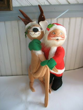 Vintage 17 " Santa Claus & Reindeer Annalee Mobility Christmas Dolls 1967 1978