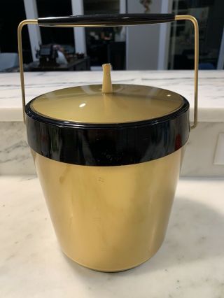 Vintage Gold & Black Ice Bucket Retro Mid Century Thermo Serv West Bend Bar