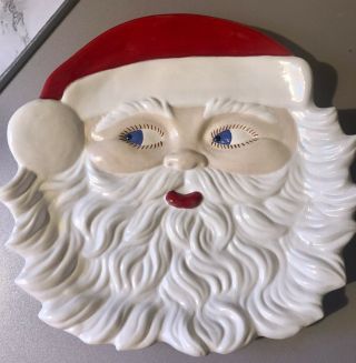 Vintage Atlantic Mold Santa Claus Face Ceramic Serving Platter 13 Inches