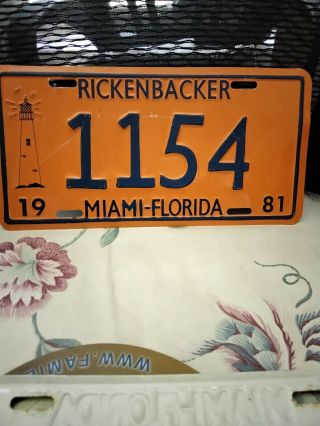 Vintage 1981 Rickenbacker Causeway Key Biscayne Vehicle Toll License Plate