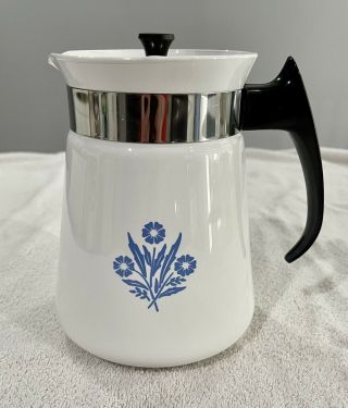 Vtg Corning Ware Kettle 2 Qt 8 Cup Coffee Tea Pot W/ Lid Cornflower Blue