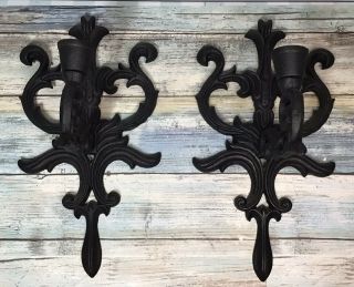 Antique Cast Iron Scroll Wall Sconce Candle Holder Vintage Set Of 2