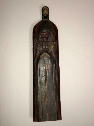 Vintage Antique Tall Carved Wood Primitive Jesus Statue Icon God Church Bible