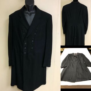 Vtg 1940’ Men’s Black Wool Victorian / 1900 Style Formal Frock Coat.  Size 42.
