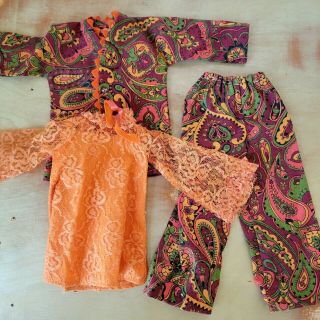 Vintage Crissy Doll Orange Lace Dress Plus Mod Outfit Paisley Print