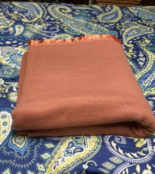 Vintage 1950s Pearce Mills 100 Wool Blanket 84 " X 70 " Coral Orange