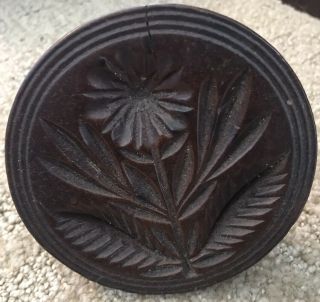 Butter Press Mold Antique Vintage Dark Wood With Flower Design