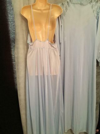 Vtg PANDORA Pretty Blue NYLON Long Nightgown Robe Set LARGE L Lace Bust Chic 3