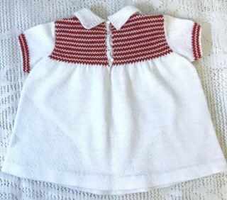 Handknit Baby Infant Dress White Red Bodice Detail Collar Doll Bear Display Vtg 2