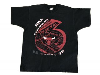 Vtg 90s 1998 Nba Chicago Bulls 6 Champions Tribune T - Shirt Black Xl