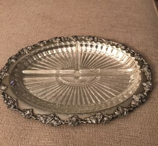 Vintage Wm Rogers Silver Plated Tray - Tri Divided Oval Serving Dish Plate