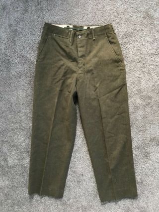 Ww2 Usa Military Field Pants Vintage Army Green Wool Button Mens Size 32 X 29