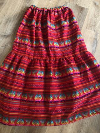 Vintage 1970’s Mexican Prairie Maxi Skirt Hand Woven Textile M/l