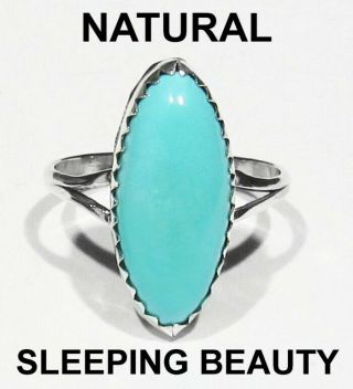 Vintage 70s Signed Navajo 925 Silver Natural Sleeping Beauty Turquoise Ring 5.  5