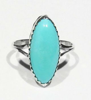 Vintage 70s Signed Navajo 925 Silver Natural Sleeping Beauty Turquoise Ring 5.  5 3