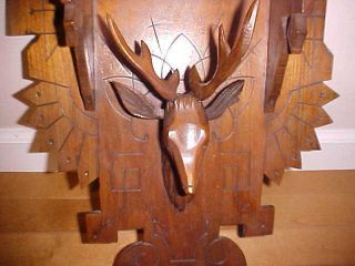 Antique Tramp Art - Folk Art Carved Deer Head Wooden Shelf