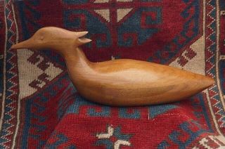 Signed & Dated 1992 Hand Carved Walnut Wood Red Breasted Merganser Duck Decoy
