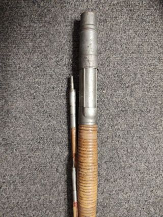 Vintage 3 Pc Bamboo Fly Rod With Wicker Wrap Handle,  Metal Reel Seat And.