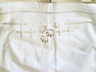 Antique Heavy French White Linen Dowry Sheet 