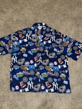 Vtg Lee Sport York Yankees Hawaiian Button Up Short Sleeve Shirt Mens 2xl