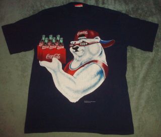 Vtg 1996 Coke Polar Bear T Shirt Xl Blue Coca Cola Single Stitch 90s Hiphop Soda