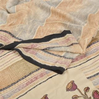 Sanskriti Vintage Saree 100 Pure Crepe Silk Printed Sari 5 Yard Craft Fabric