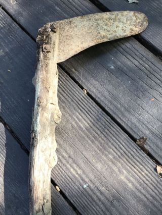 Vintage Rusty Scythe Sickle Blade 7” Wood Branch Handle 40” Tool 2