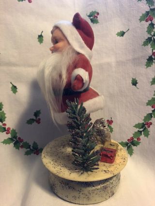 Vintage Christmas Dancing Santa Red Flocked Feather Tree Jingle Bells Music Box 3