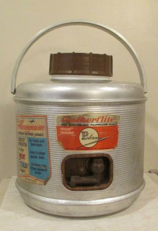 Vintage Poloron Featherflite Aluminum Water Cooler Jug Silver & Brown - 1 Gallon