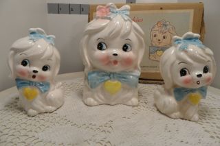 Vintage Lefton? Precious Poochies Salt And Pepper Shakers And Napkin Holder