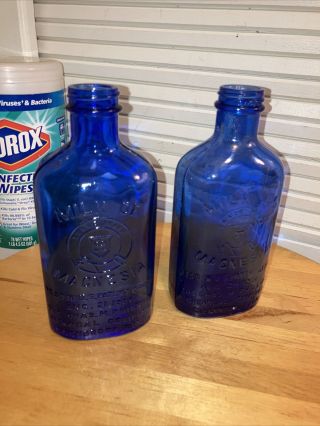 2 Vintage 1906 Phillips Milk Of Magnesia Blue Glass Bottle Glenbrook Connecticut