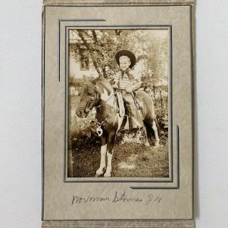 Vintage Sepia 1950s Photo Happy Boy On Horse Miniature Pony Id Norman Stones