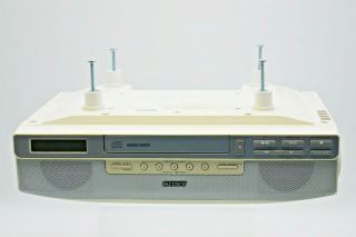 Sony Icf - Cd523 Under Cabinet Counter Kitchen Clock Radio Am Fm Cd Player Vintage